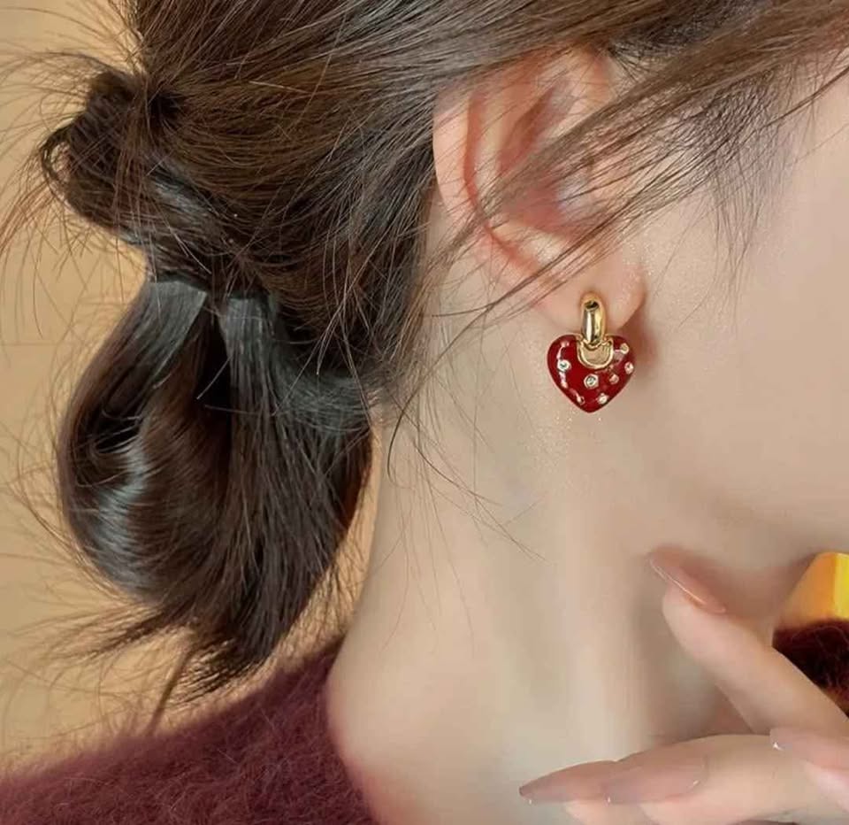 Dainty Red Heart Drop Earring with Crystal Accents