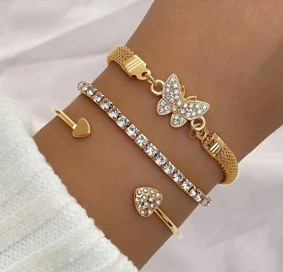 Glamorous Gold-Tone Bracelet Sets with Crystals.
