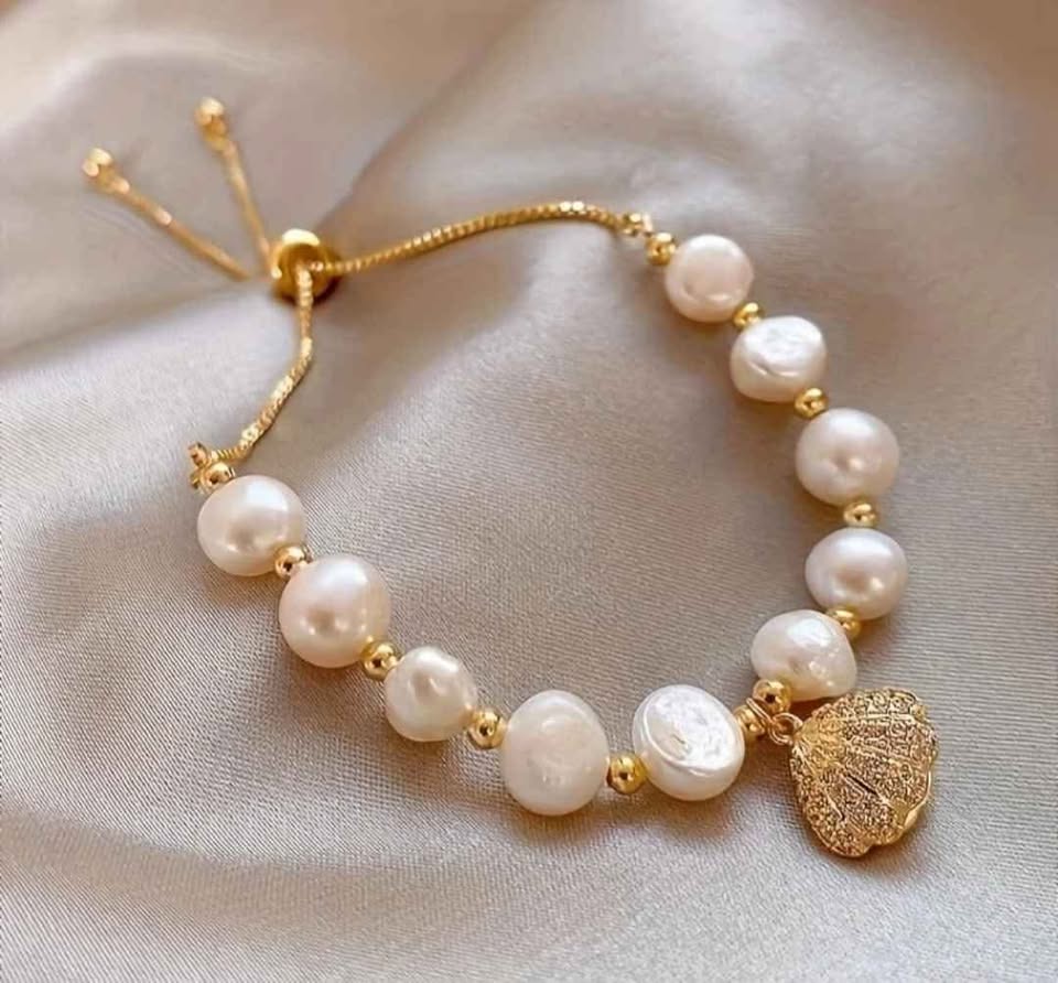 Elegant Pearl & Charm Bracelet- Gold tone