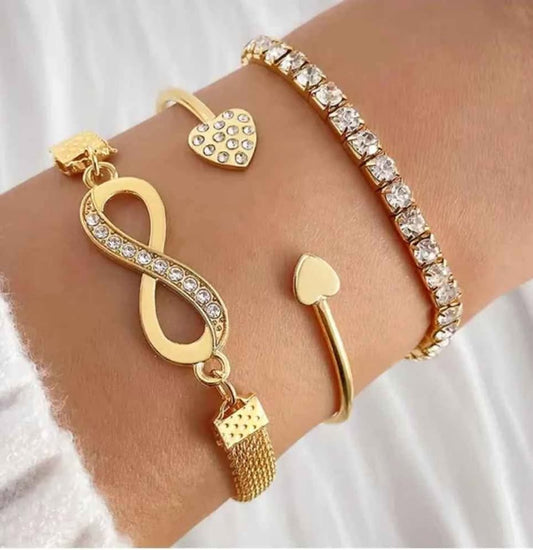 Glamorous Gold-Tone Bracelet Sets with Crystals.